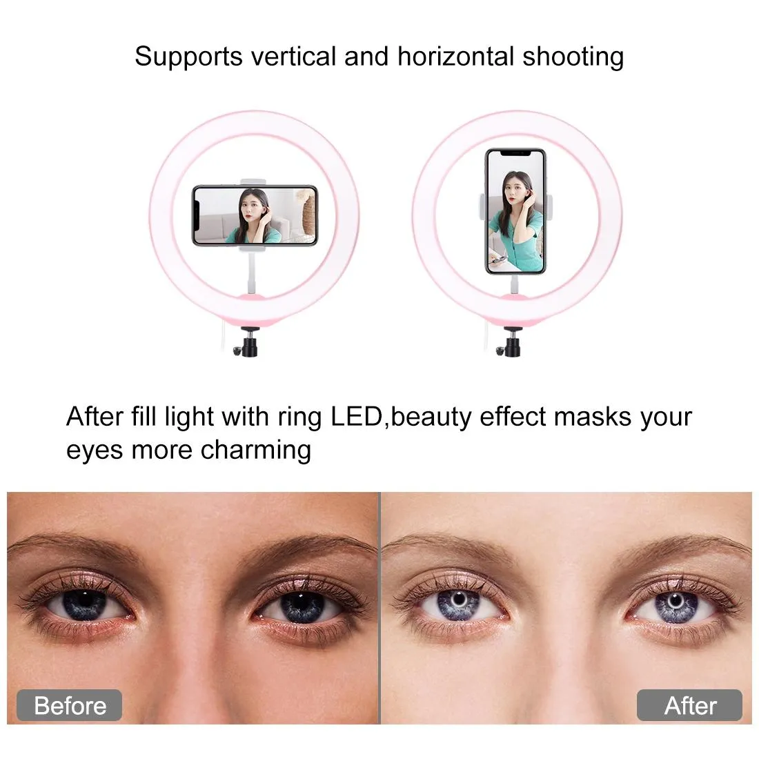 26cm Dimmable LED Ring Light with Tripod & Phone Clamp | Pink