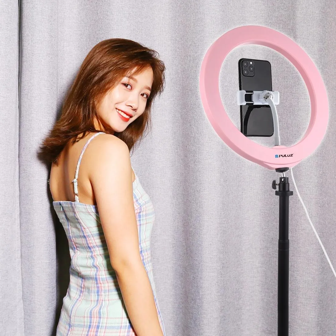 26cm Dimmable LED Ring Light with Tripod & Phone Clamp | Pink