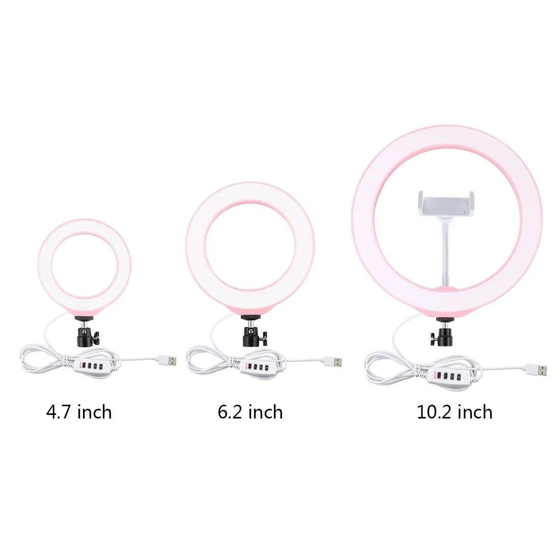 26cm Dimmable LED Ring Light with Tripod & Phone Clamp | Pink
