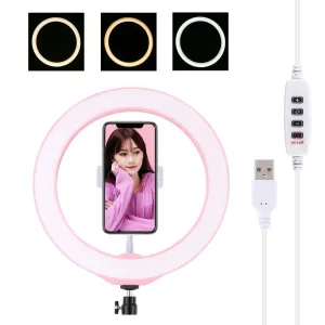 26cm Dimmable LED Ring Light with Tripod & Phone Clamp | Pink