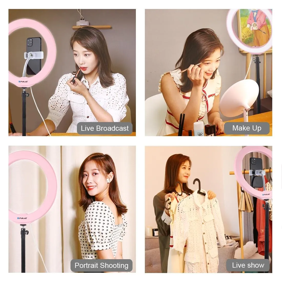 26cm Dimmable LED Ring Light with Tripod & Phone Clamp | Pink