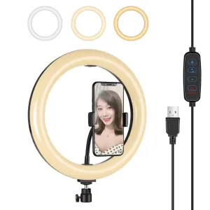 26cm Dimmable LED Ring Light with Tripod and Phone Clamp | Black