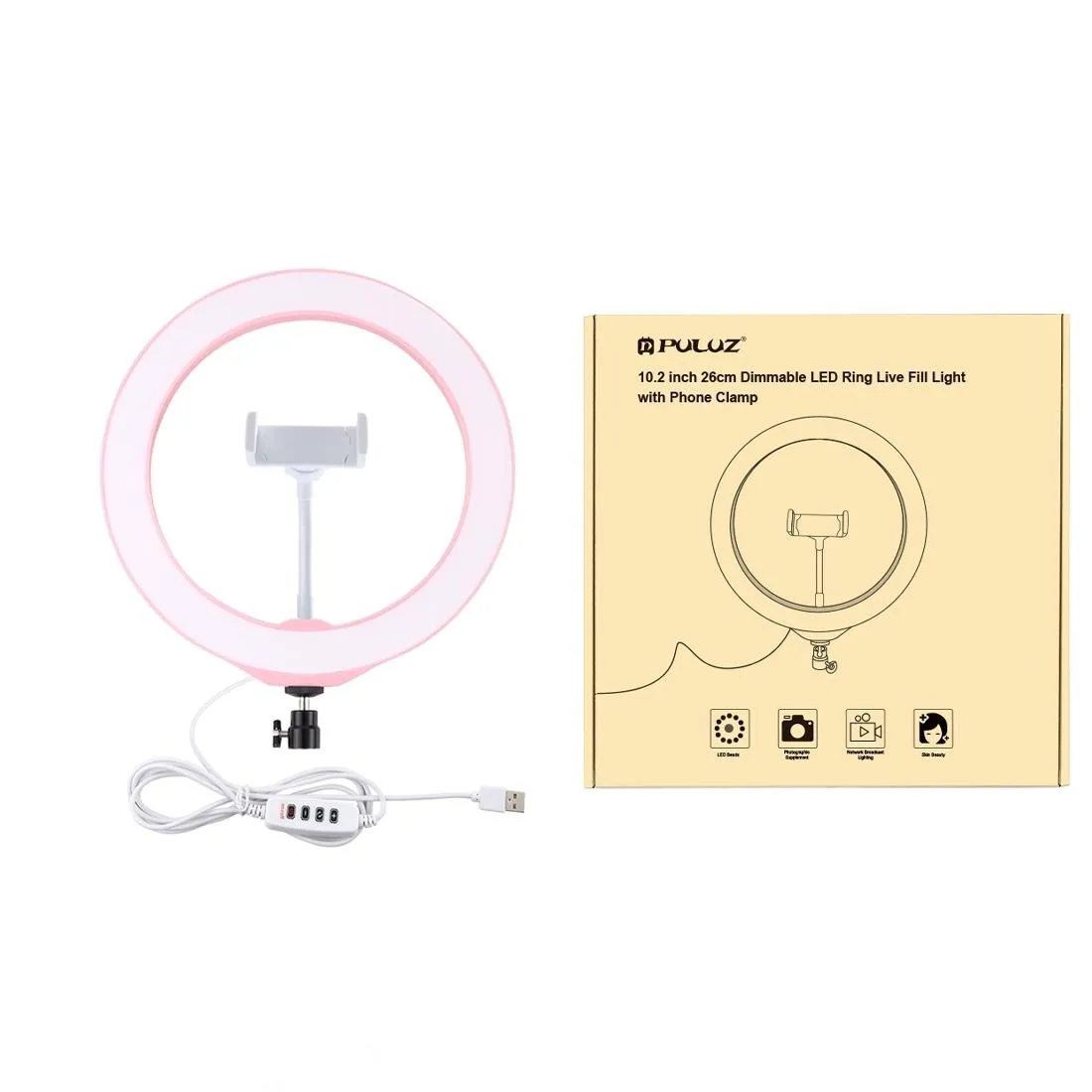 26cm Dimmable LED Ring Light with Tripod and Phone Clamp | Black