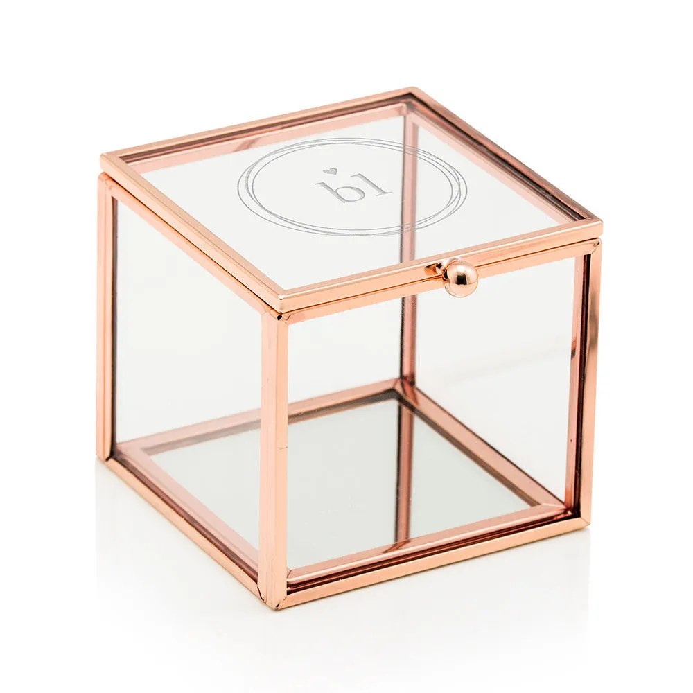 Monogrammed Personalized Rose Gold and Glass Jewelry Box
