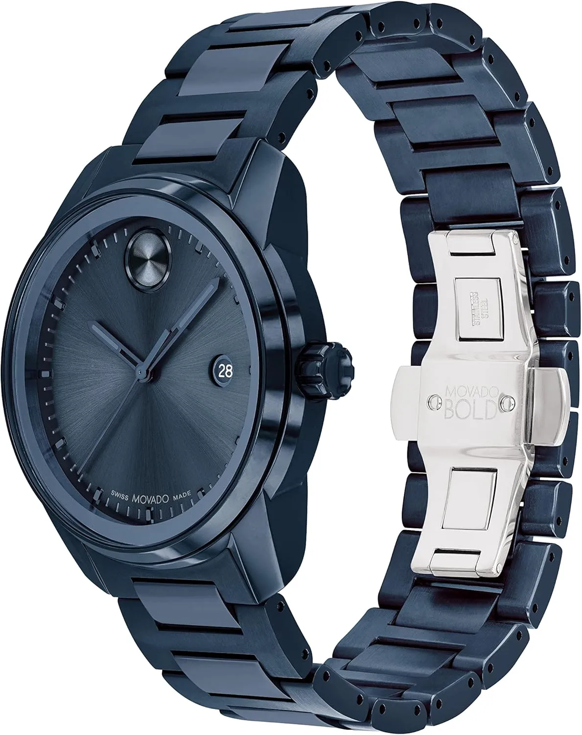 Movado Bold Verso Men's Sport Watch - Swiss Quartz Movement, Stainless Steel Link Bracelet - 5 ATM Water Resistance - Luxury Fashion Timepiece for Him - 42mm
