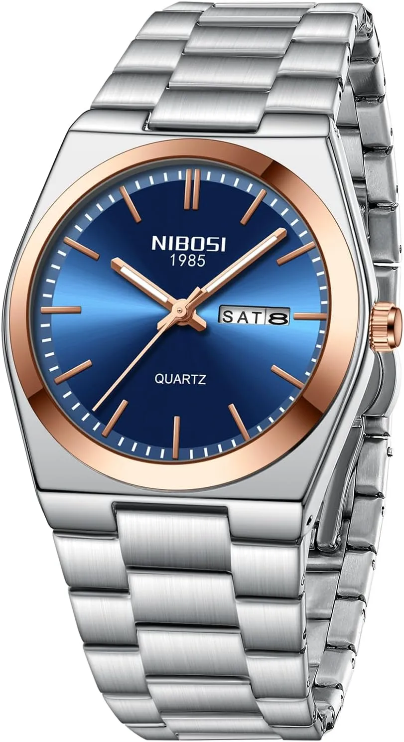 NIBOSI Mens Watches Analog Quartz Watch with Day-Date Waterproof Stainless Steel Strap Men's Wrist Watches Classic Minimalist Dainty Business Dress Designer Watches for Men