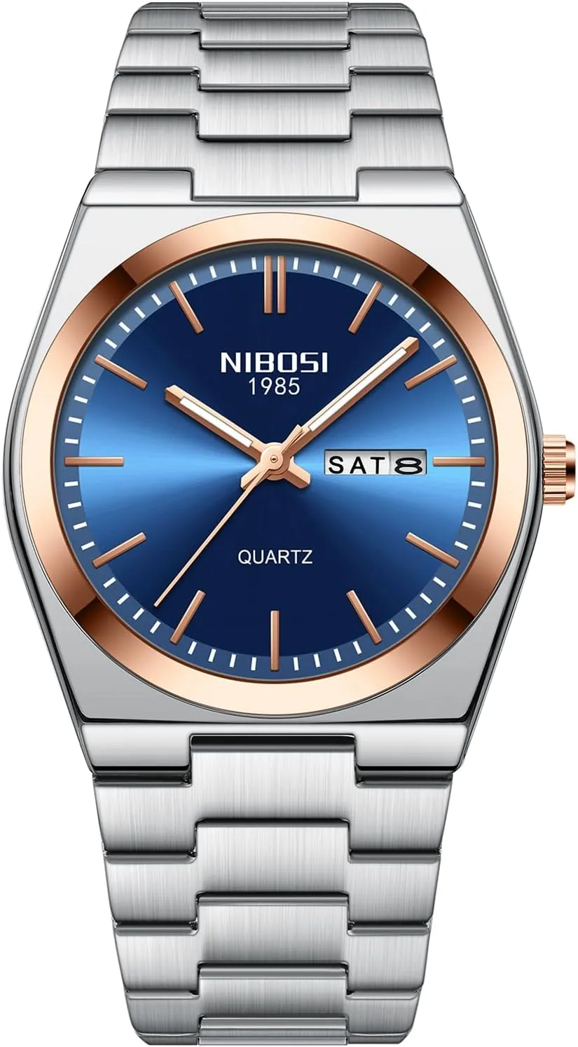 NIBOSI Mens Watches Analog Quartz Watch with Day-Date Waterproof Stainless Steel Strap Men's Wrist Watches Classic Minimalist Dainty Business Dress Designer Watches for Men