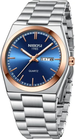 NIBOSI Mens Watches Analog Quartz Watch with Day-Date Waterproof Stainless Steel Strap Men's Wrist Watches Classic Minimalist Dainty Business Dress Designer Watches for Men