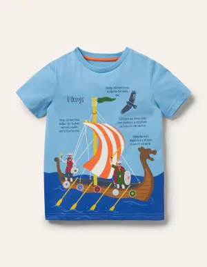 Printed History T-shirt-Surfboard Blue Viking Boat