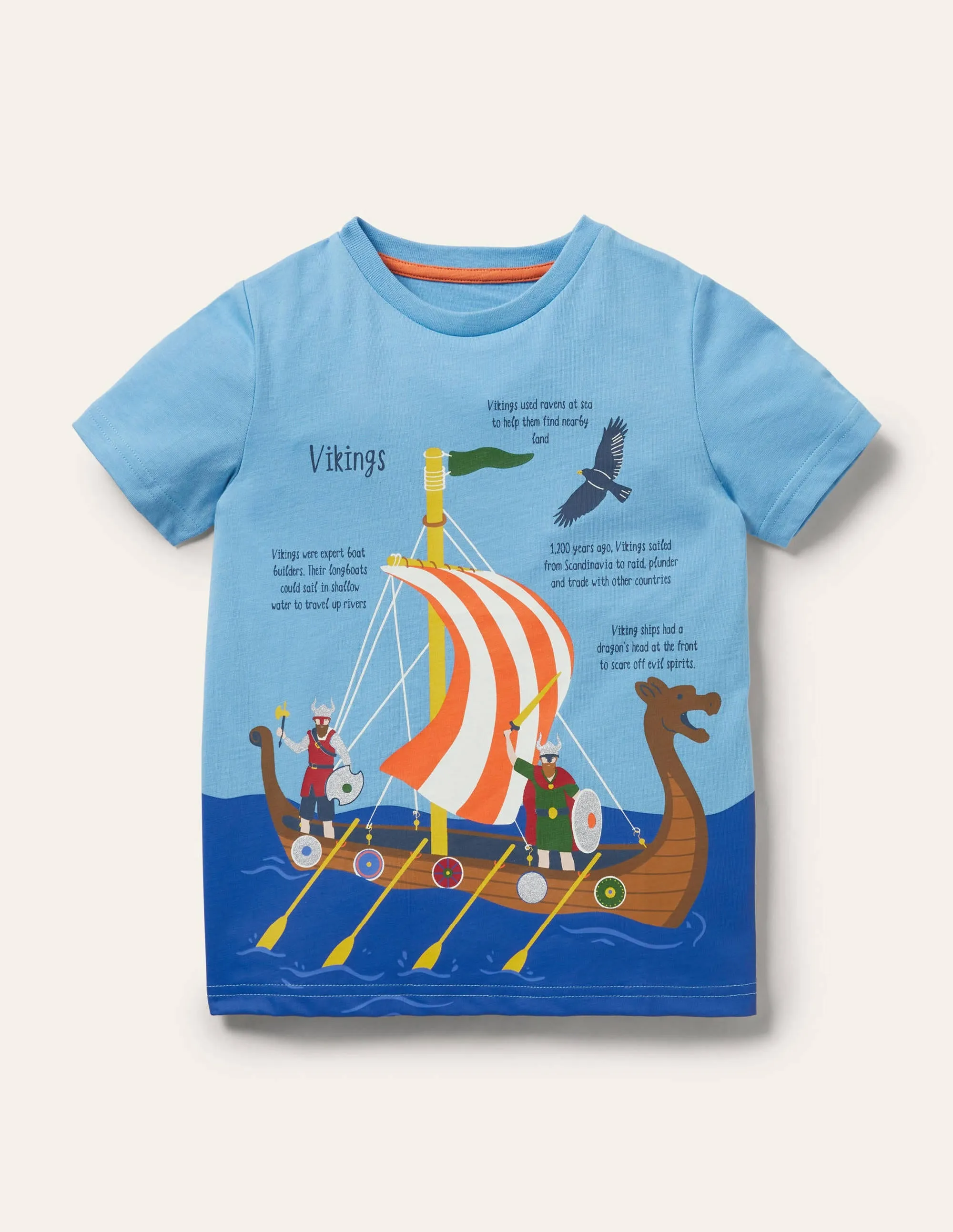 Printed History T-shirt-Surfboard Blue Viking Boat