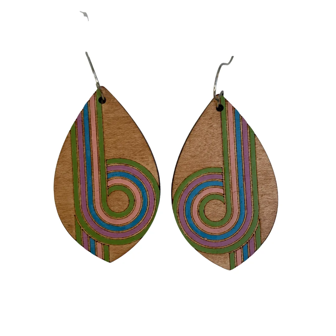 Sage Purple Blue Retro Swirl Hand Painted Earrings