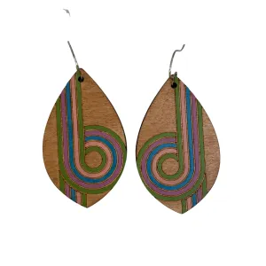 Sage Purple Blue Retro Swirl Hand Painted Earrings