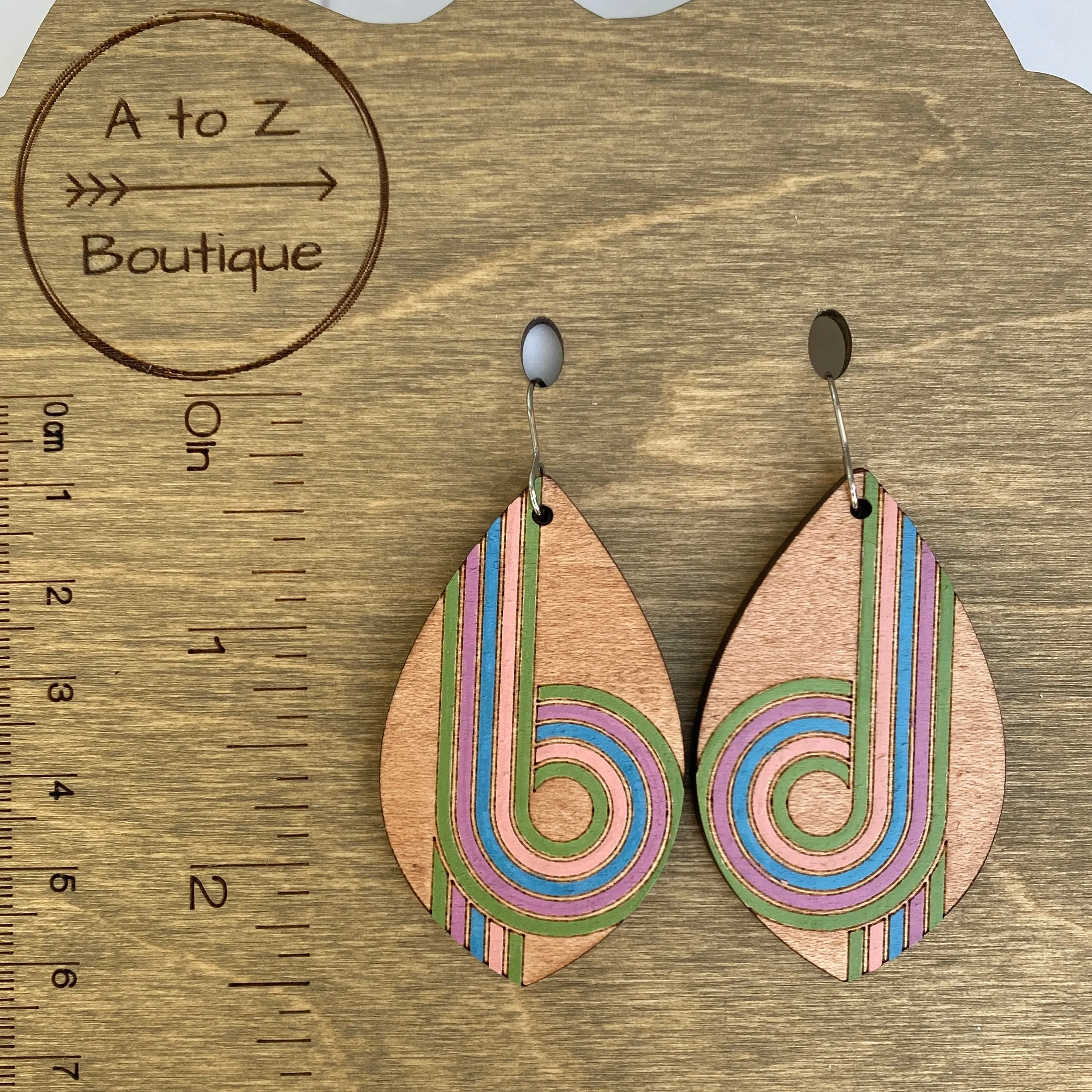 Sage Purple Blue Retro Swirl Hand Painted Earrings