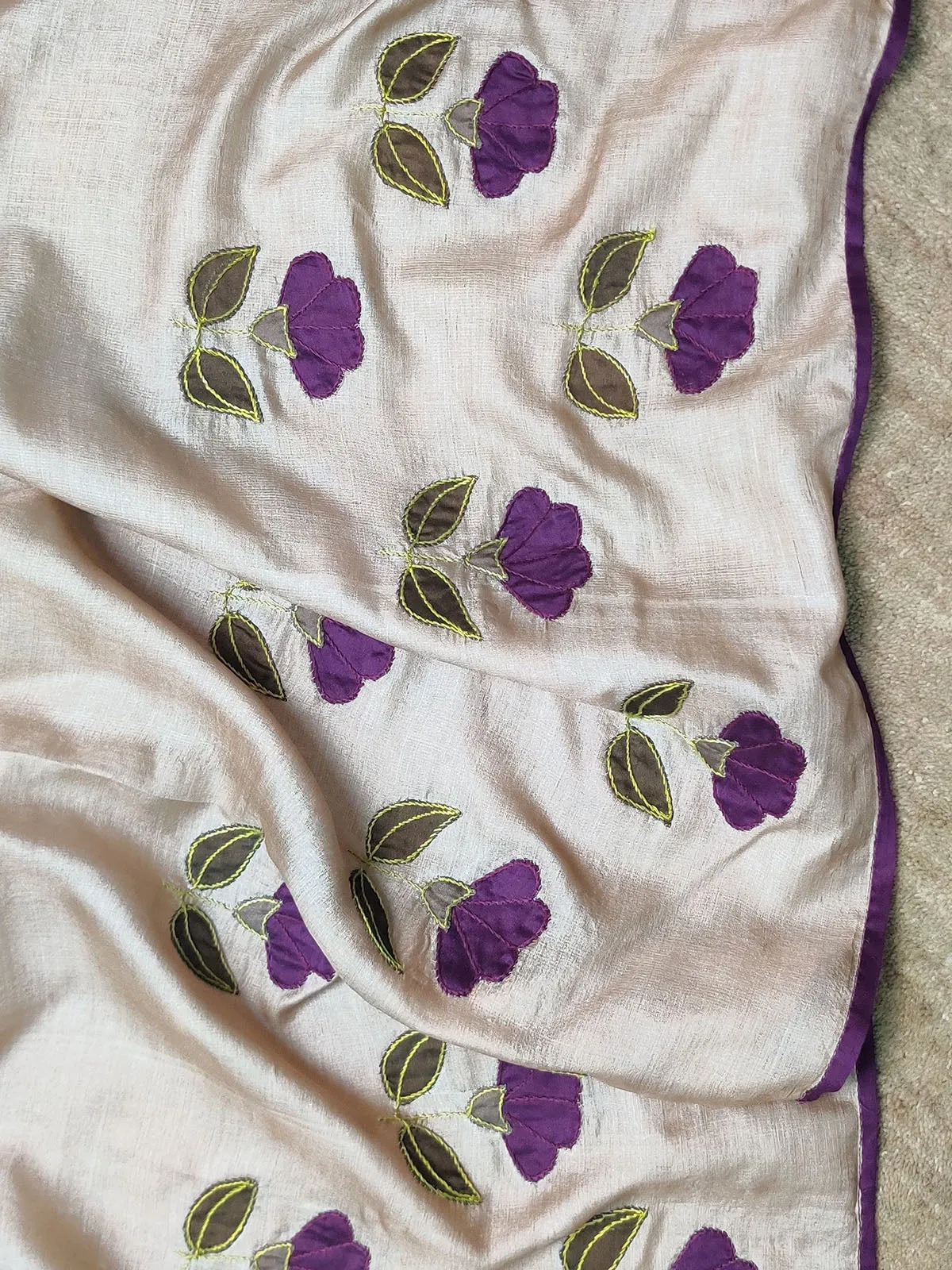 Tussar Silk Applique Beige Dupatta