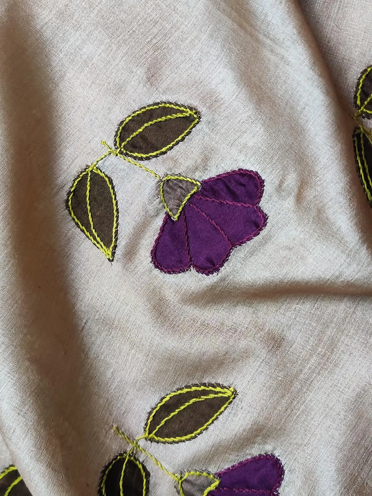 Tussar Silk Applique Beige Dupatta