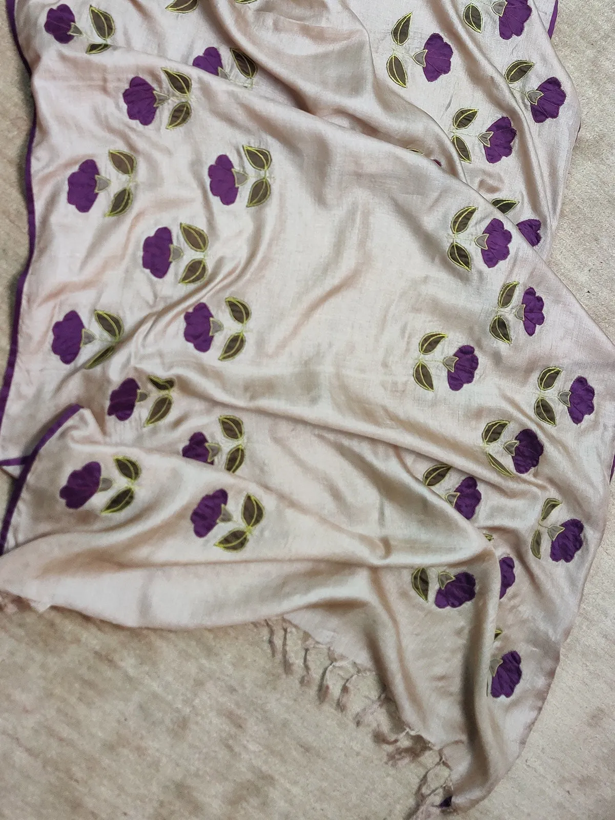 Tussar Silk Applique Beige Dupatta